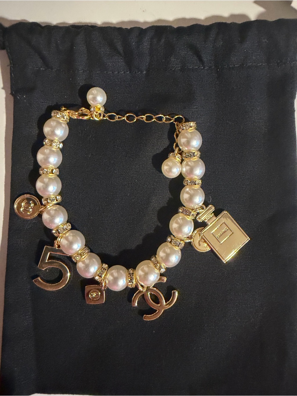 GWP Chanel inspiration!!Gold-Tone & Pearl Charm Bracelet